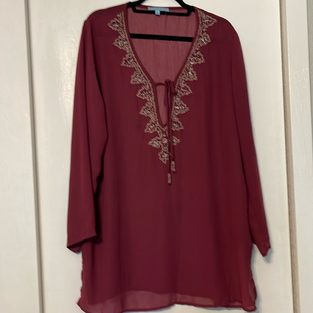 Antonio Melani beaded swim cover-up maroon size large